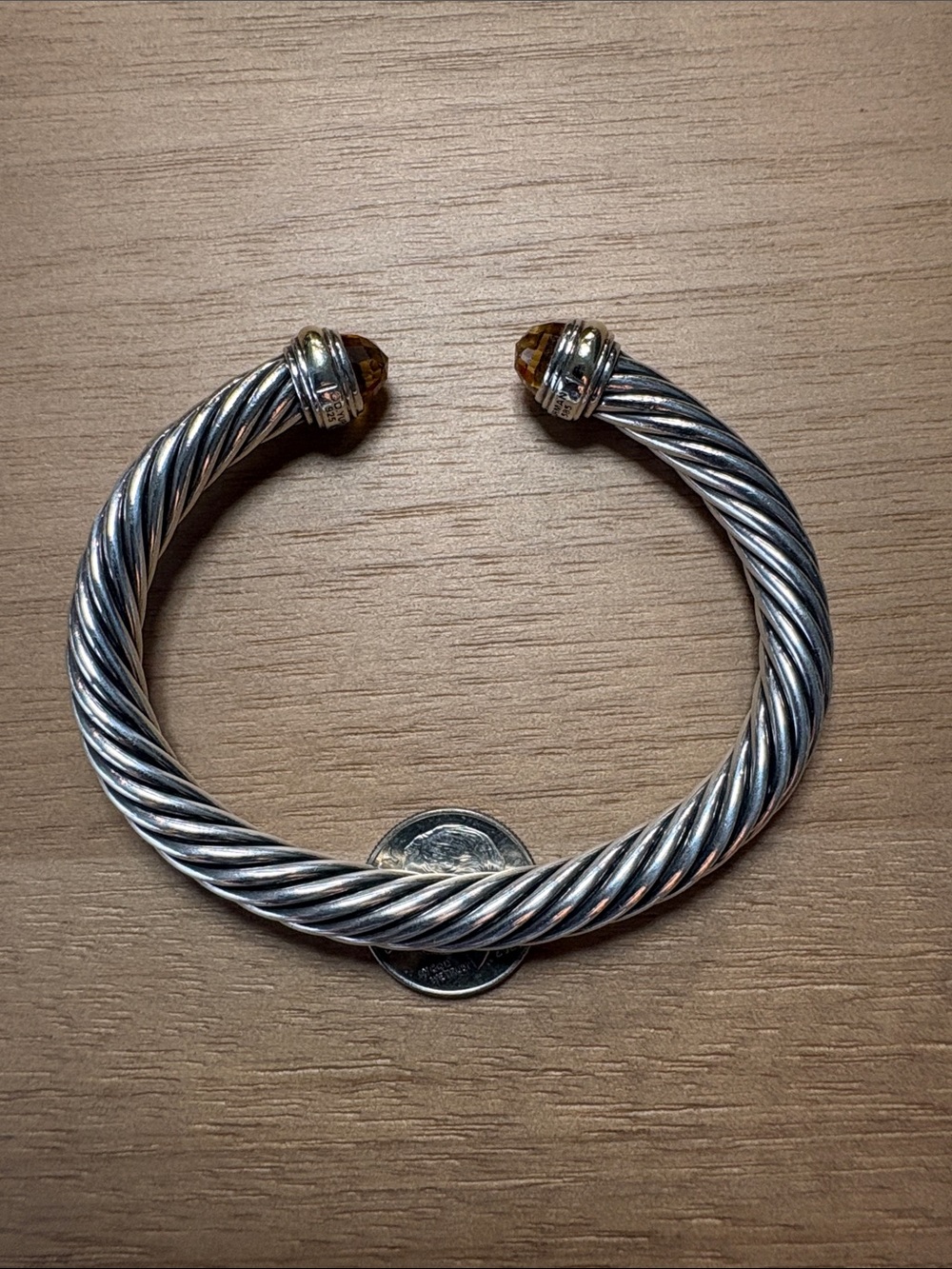 David Yurman Sterling Cable Cuff Citrine Terminal Silver Yellow reasonable offer - Picture 13 of 14